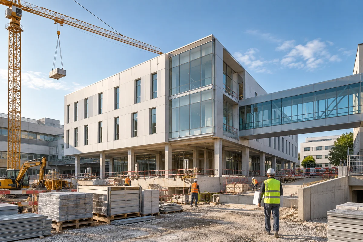 Chantier d’une aile hospitalière, illustration générique.