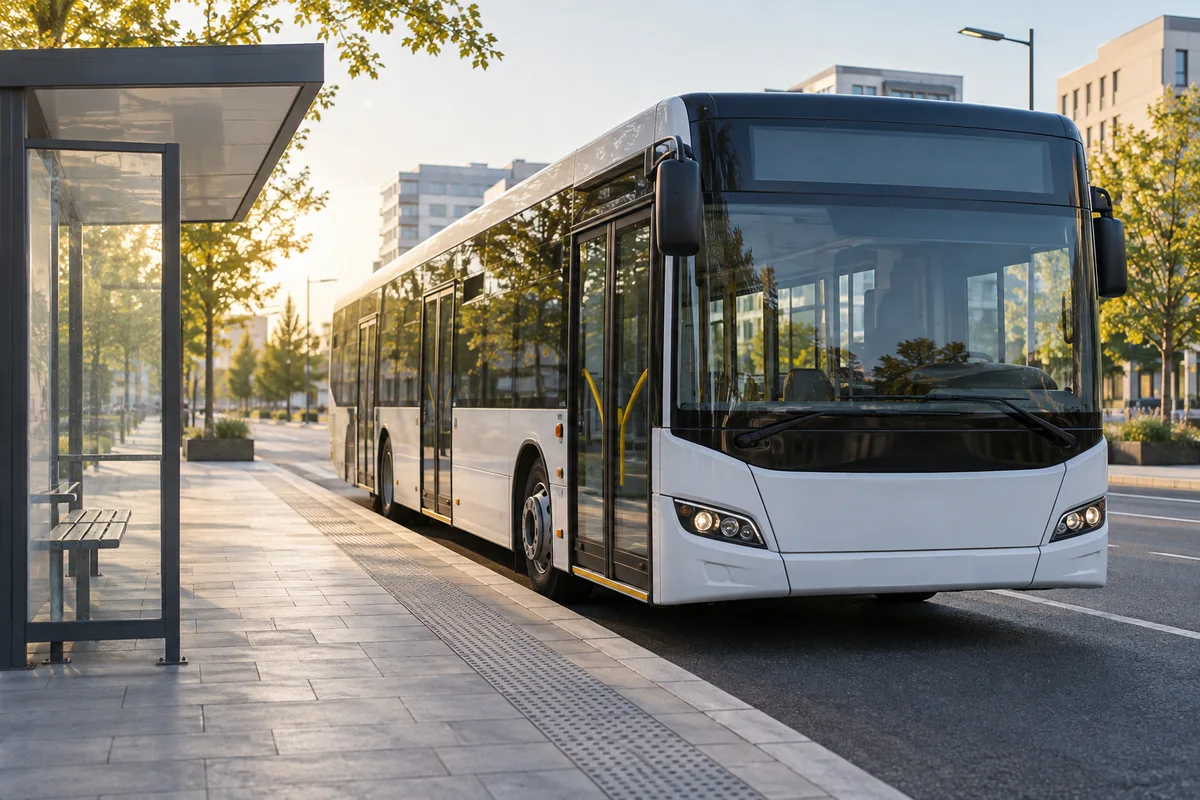 Autobus sans logo à l’arrêt, illustration générique.