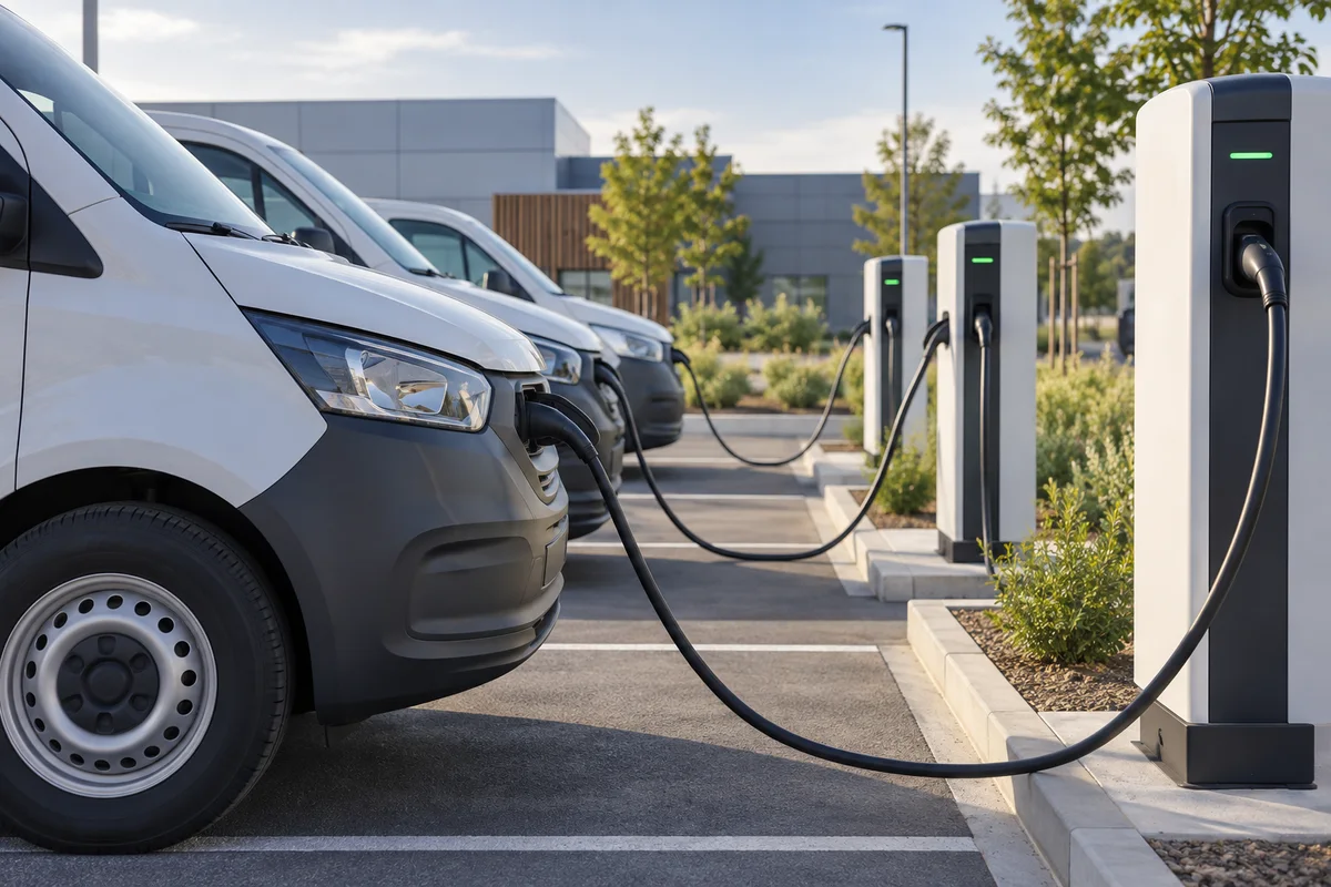 Installation de bornes de recharge de flotte, illustration générique.